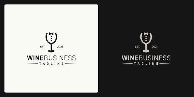 Сочетание формы бокала и фигуры бизнесмена. логотип в ретро, винтажном, классическом стиле.