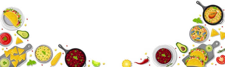 Vector a combination of traditional mexican dishes on the table top view