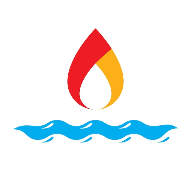 Combinazione di acqua e fuoco elementi logo astratto, potere della natura.