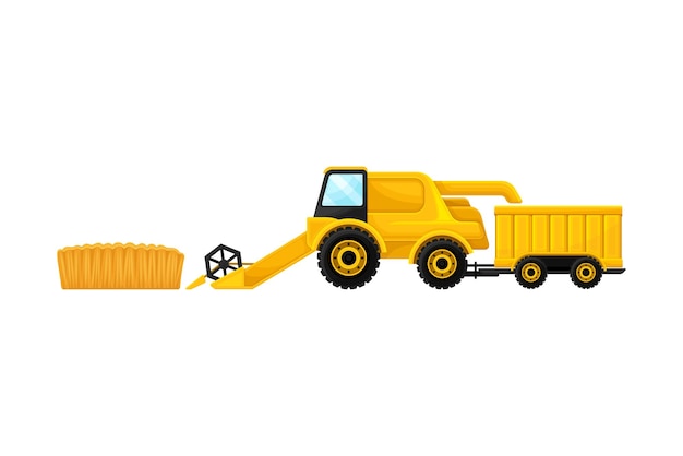 Combine Reaping and Harvesting Grain Crops from Field for Bread Production Vector Illustration