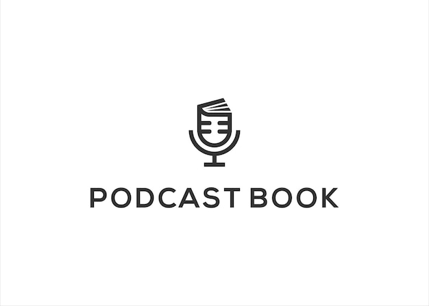 팟캐스트 로고 템플릿용 결합 마이크 및 책