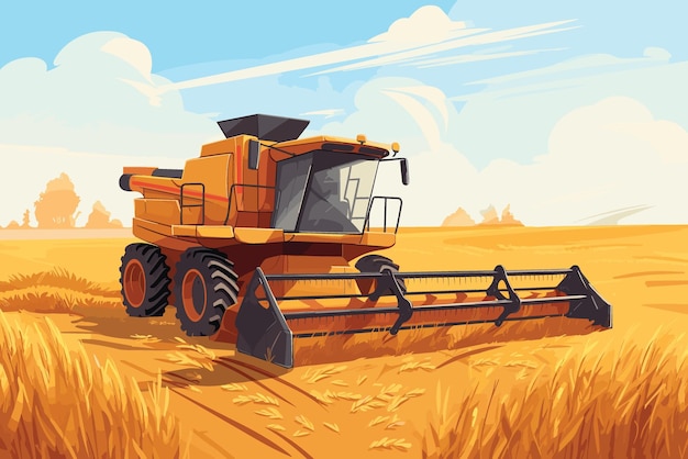 Combineren van harvester werken in tarweveld Tarwe oogstproces met moderne combineren vectorillustratie