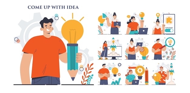 창의적인 혁신 또는 비즈니스를 설정하는 아이디어 개념 제시
