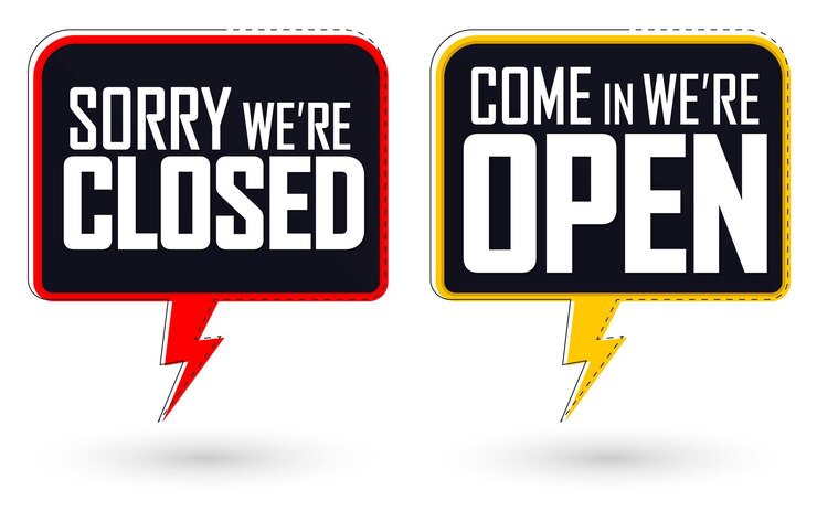 वेक्टर come in we are open and sorry we are closed banners design template vector illustration
