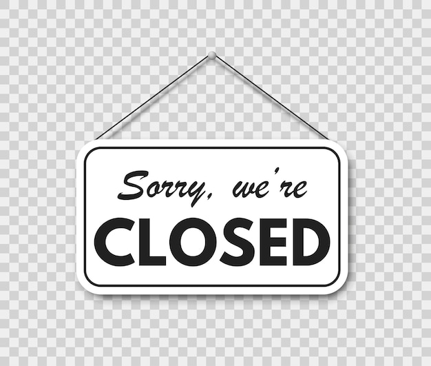 Come in we're open and sorry we're closed hanging signboard set with rope and shadow on transparent background Vector EPS 10