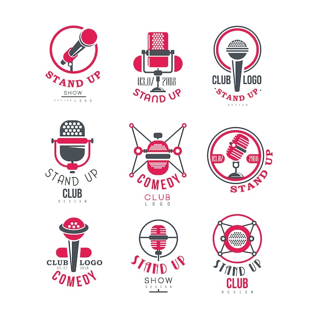 Vector comedy club opstaan show logo ontwerpset illustraties