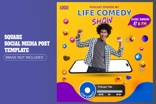 Vector comedy or podcast show promotion post template