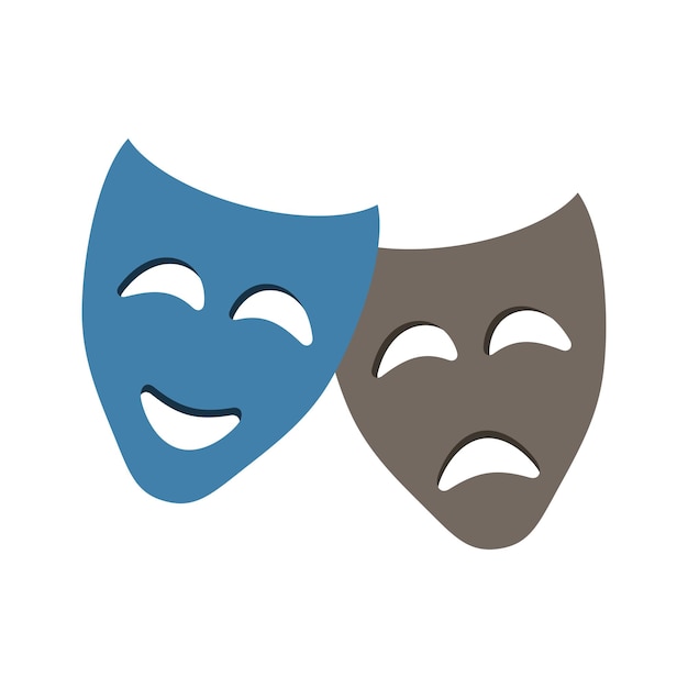 Comedy and tragedy. Theatre masks flat vector icons.