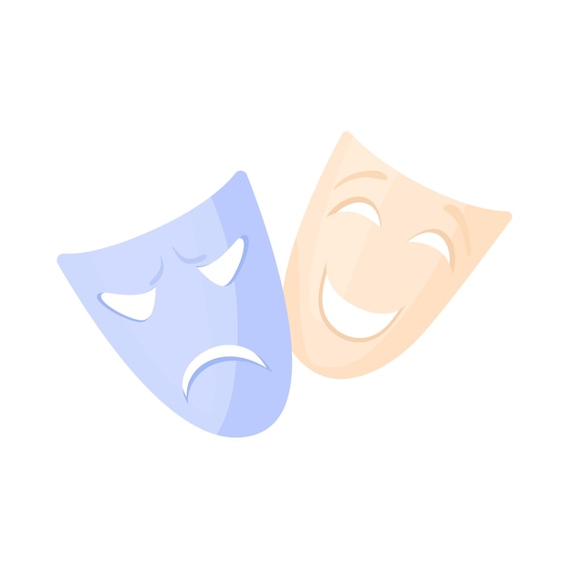 Comedy and tragedy theatrical masks icon in cartoon style on a white background