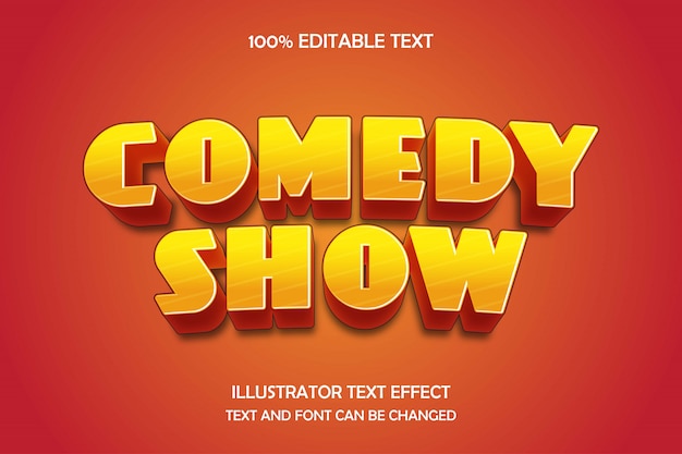 Comedyshow, 3d bewerkbaar teksteffect gele gradatie oranje moderne schaduw komische stijl