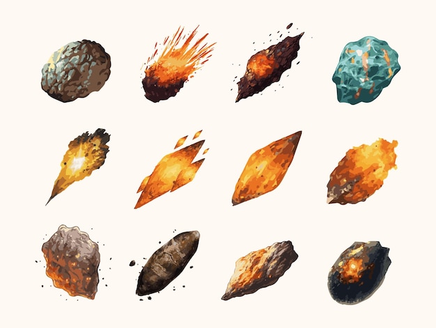 Comet falling down fast cartoon watercolor vector illustration