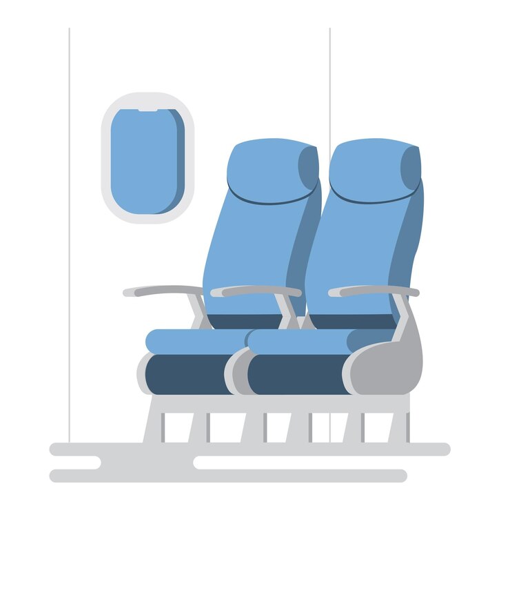 Vector comfort airplane cabin with passenger seat inside stock illustration