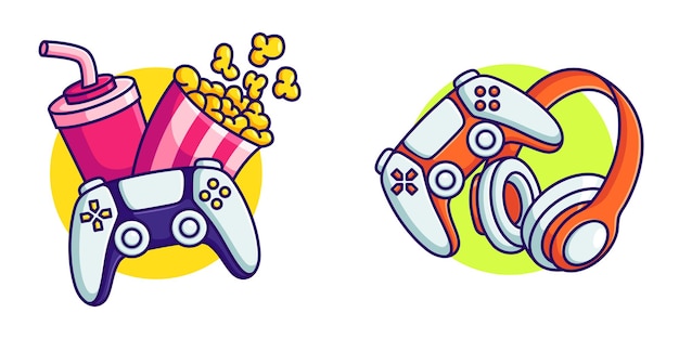 Comfort bij het spelen van games vector illustratie snack en game headset in cartoon plat ontwerp