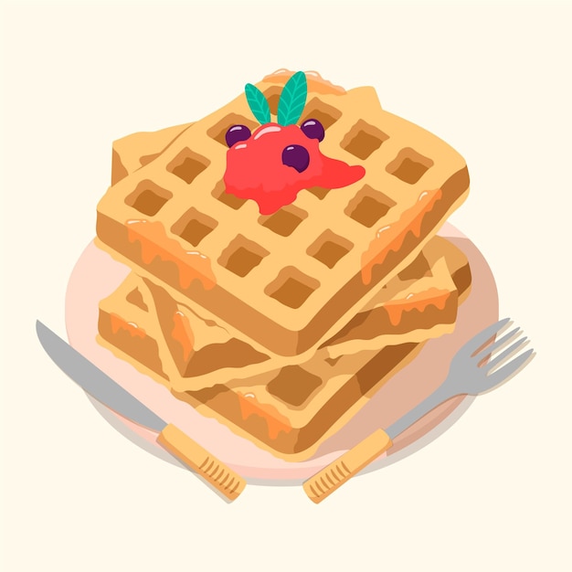 Vector comfort food waffles with jam