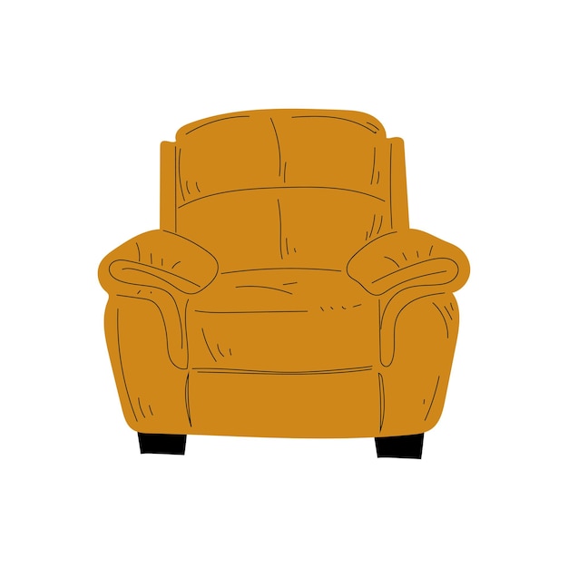 Comfortable Armchair Cushioned Furniture with Ochre Upholstery Interior Design Element Vector Illustration on White Background