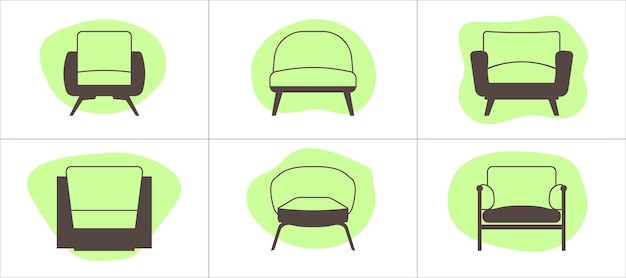 Comfortable armchair icons set Vector illustration in flat style