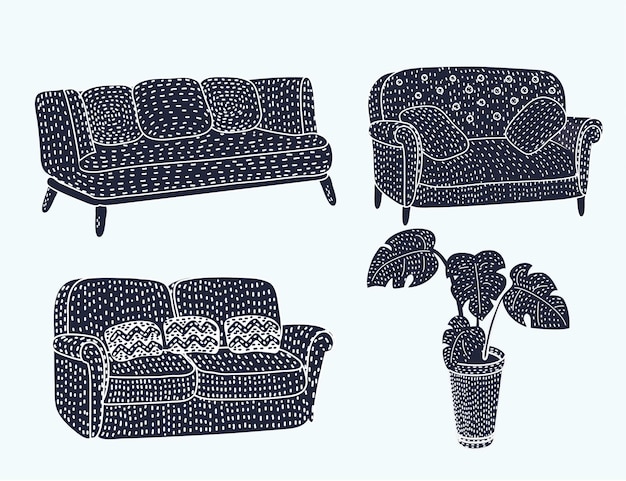 Vector comfortable black furniture icon set