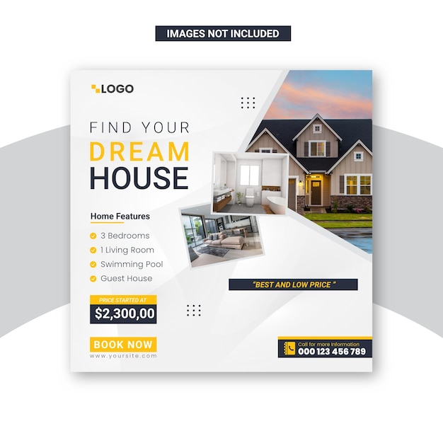 Comfortable Home for sale social media post or banner template