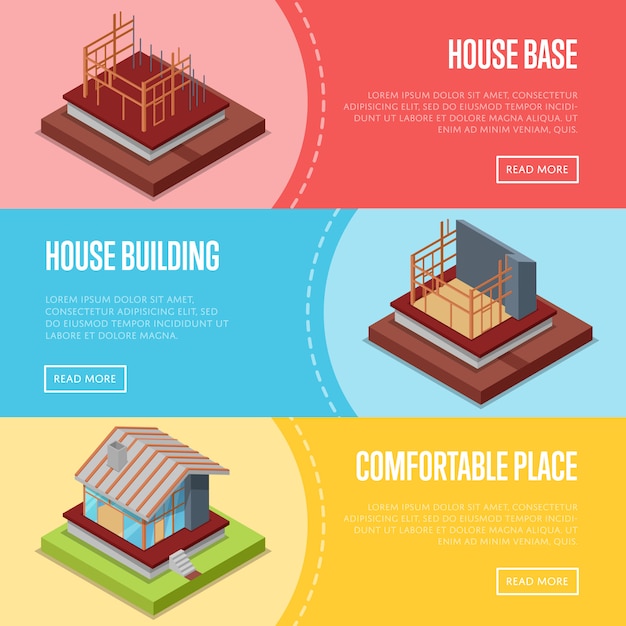 Vector comfortable house building banner web set