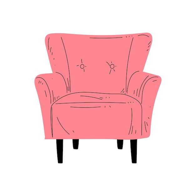 Comfortable Pink Armchair on Wooden Legs Cushioned Furniture with Upholstery Interior Design Element Vector Illustration on White Background