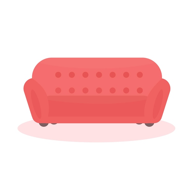 Vector comfortable sofa isolated on white background red interior sofa flat vector illustration