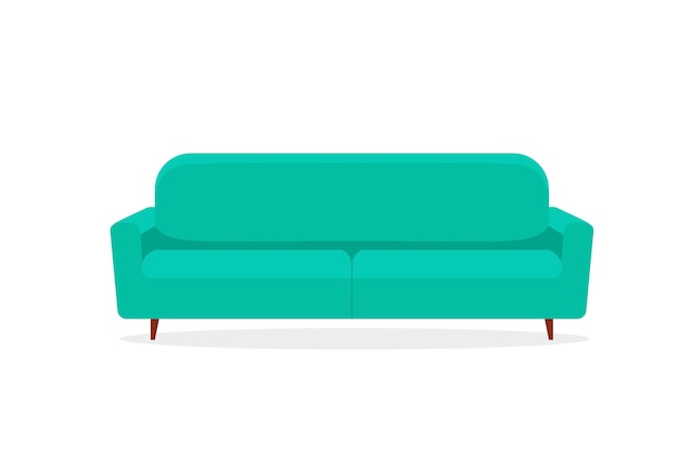 白い背景の上の快適なソファ 孤立したソファ ラウンジ インテリア フラット漫画スタイルのベクトル図