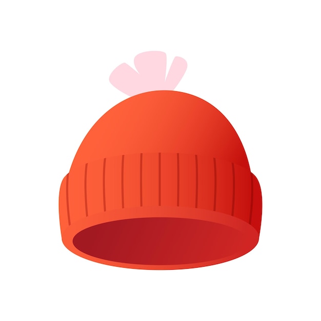 Comfortable warm knitted hat with a pompom. Vector illustration 