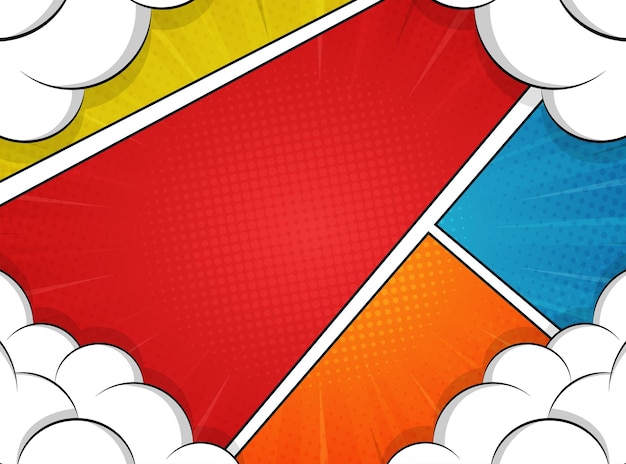 comic background design in various colors with cloud decoration