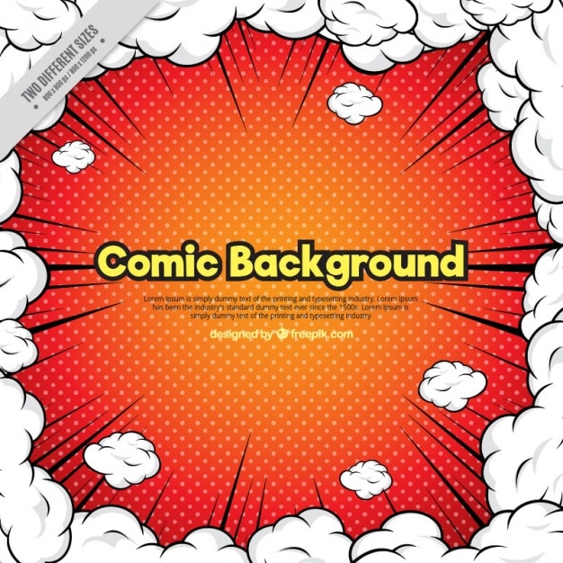 Vector comic background surrounded by clouds of smoke