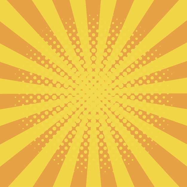 Vector comic background with halftone effect and sunburst comic book elements with dots and sunray