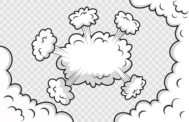 Comic background with speed clouds. funny smoke shapes in pop art style. cartoon bomb explosion