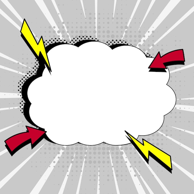 Comic Blank Speech Bubble With Copy Space And Colorful Doodles Design Of Empty Template In Explosion Framework Representing Social Media Messaging And Connecting