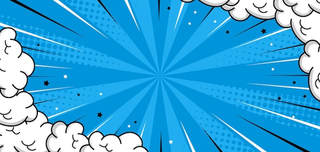 Comic blue background with cloud and star