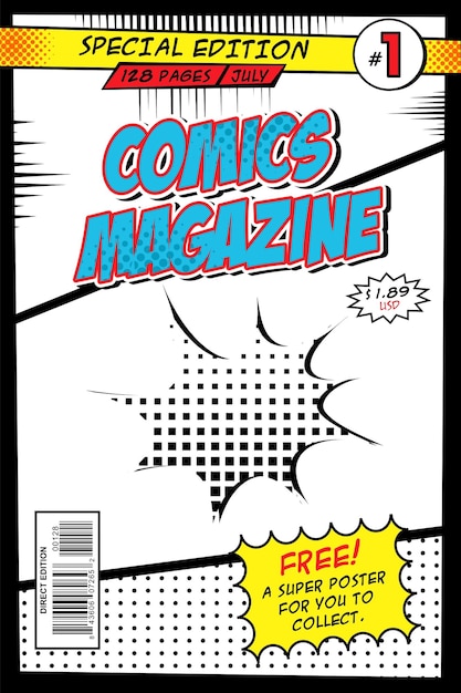 Comic book cover magazine and vector background