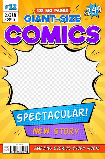 Vector comic book cover. vintage comics magazine layout. cartoon title page vector template