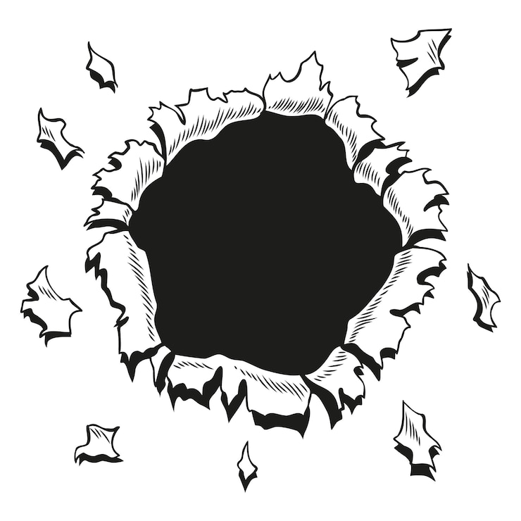 Vector コミック本の穴 - 画面に描かれたベクトル紙が爆発のボームで破裂し円の穴が開いた