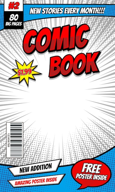 Vettore schema di sfondo della copertina di una rivista di fumetti