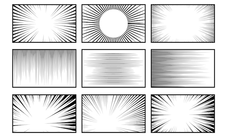 Vector comic book manga or anime speed lines zoom and motion effects comic book speed horizontal line