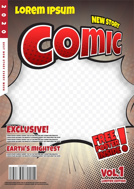 Vector comic book page template design. magazine cover