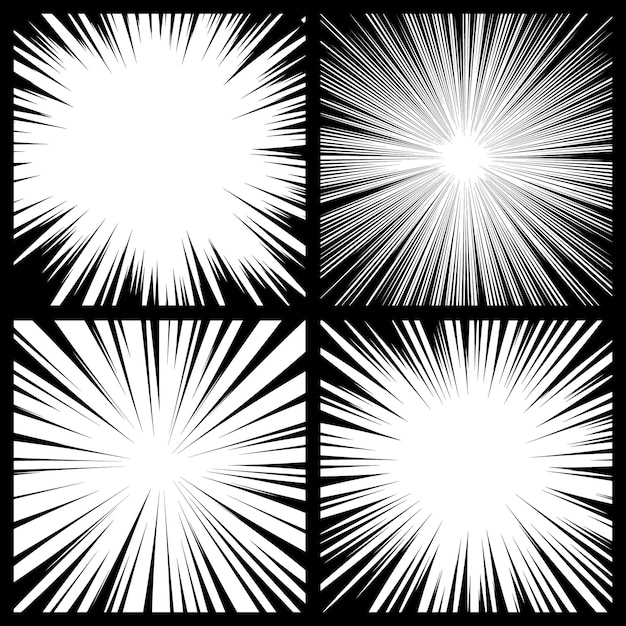 Comic book radial rays lines comics background with motion speed lines pop art style elements vector illustration