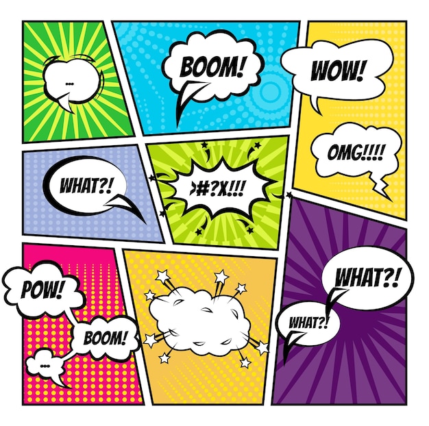 Comic book spraak bubbels met expressieve woorden verbeteren emotie afbeelding in kunstwerk