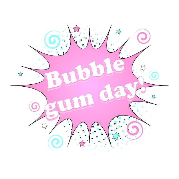 Comic boom bubble gum day poster simple illustration of comic boom bubble gum day on white