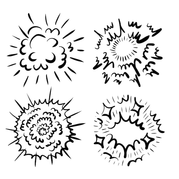 Comic boom effect Cartoon vector bomb burst Bang and pow splashes Doodle smoke and speed energy l