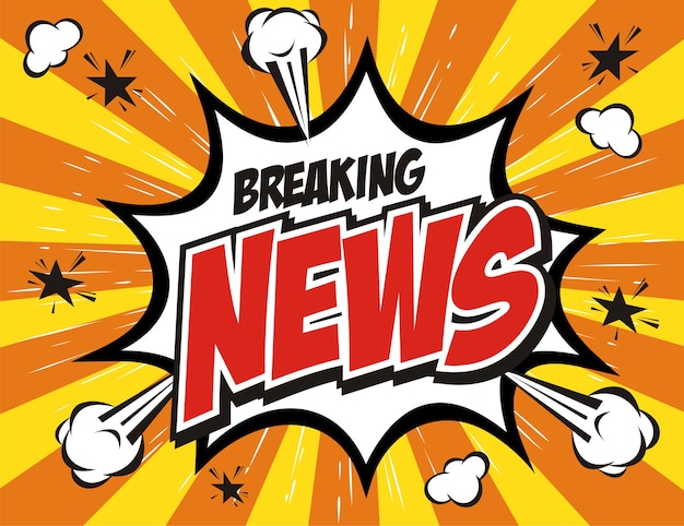 Comic bubble speech, lettering breaking news comic text