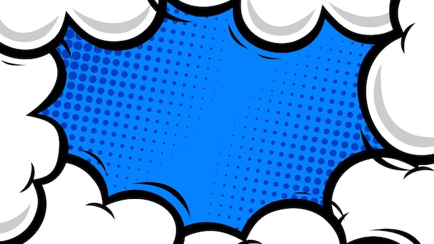 Comic cartoon blue background with cloud frame