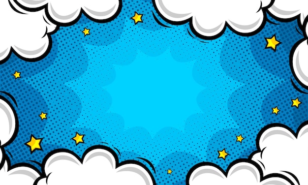 Vector comic cartoon blue background with cloud