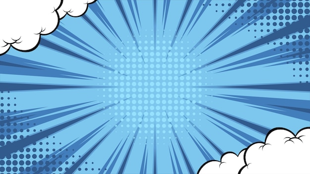 Vector comic cartoon blue background with cloud