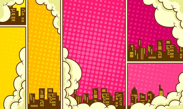 Comic cartoon city with cloud