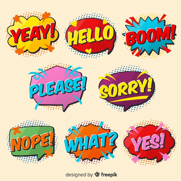 Comic colorful speech bubbles expressions variety