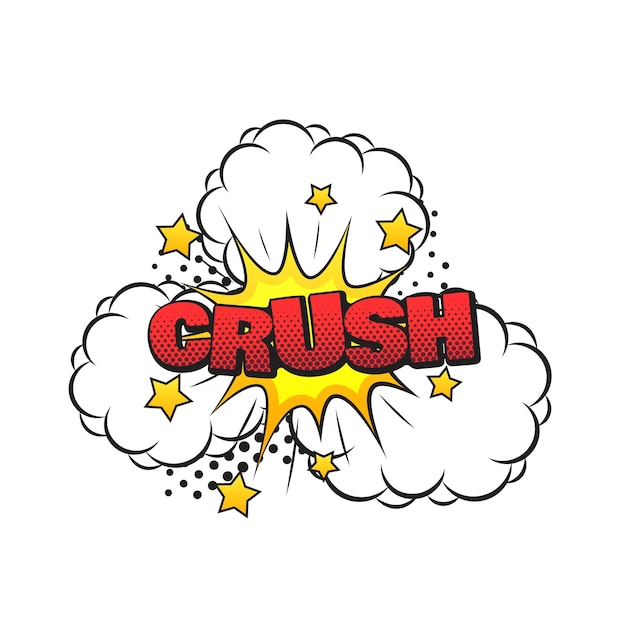 Comic crush art pop met wolken teken op witte achtergrond vector